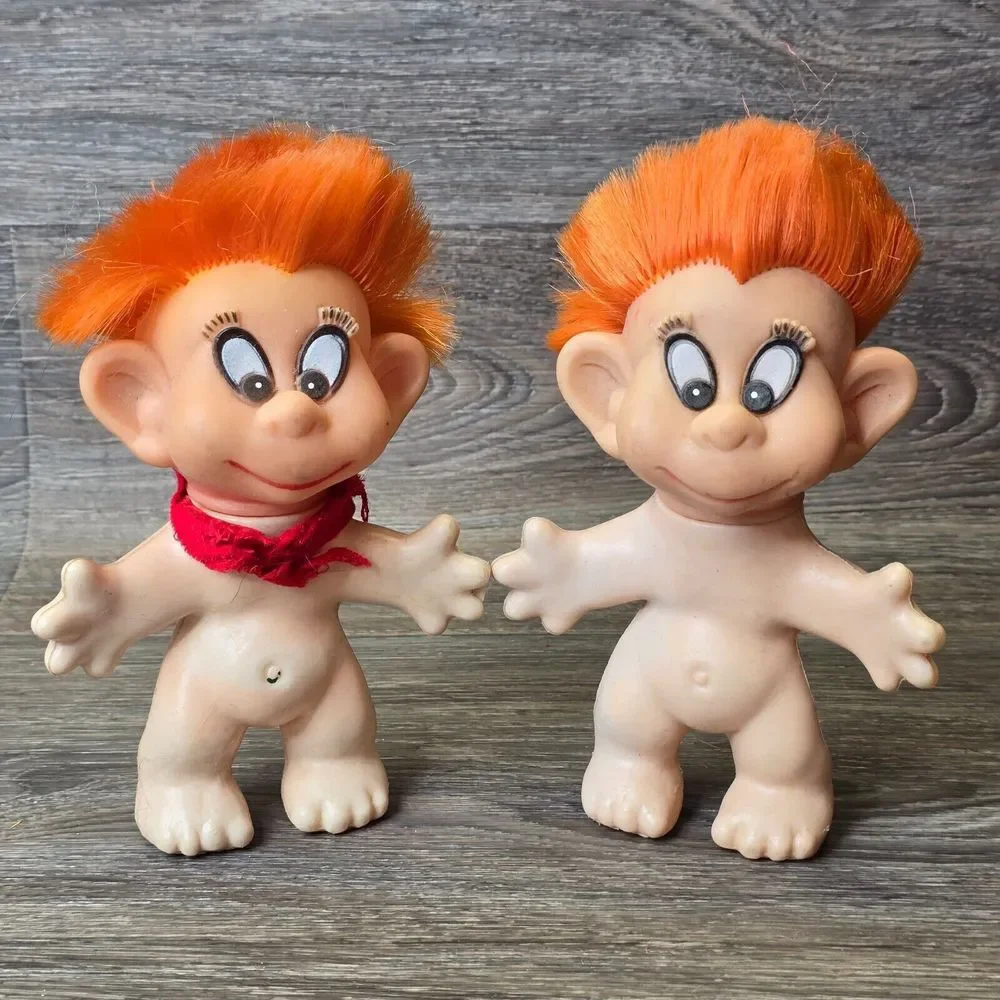 Vintage‎ Troll Doll 1968 LEFLEX Made in France Lot of 2 Norwegian Troll Fantasy